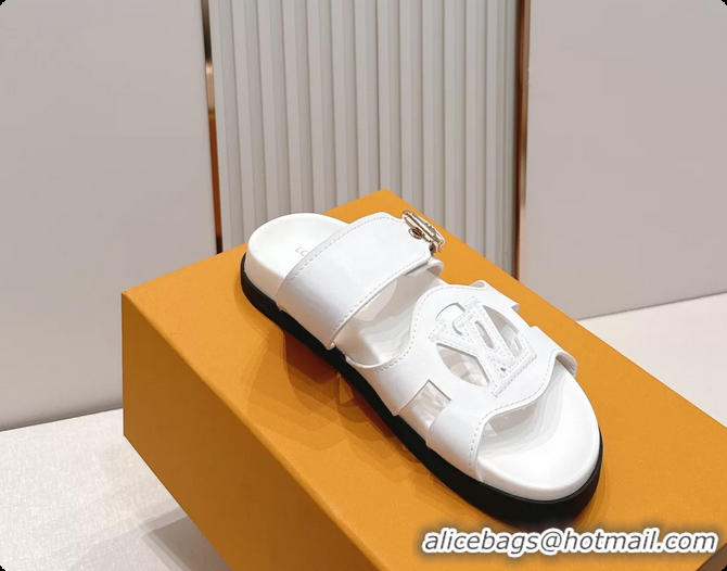 Stylish Louis Vuitton LV Isola Comfort Flat Mule Sandals White Calfskin Leather 6062203