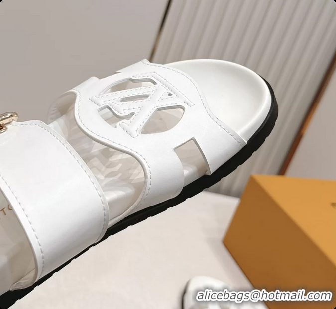 Stylish Louis Vuitton LV Isola Comfort Flat Mule Sandals White Calfskin Leather 6062203
