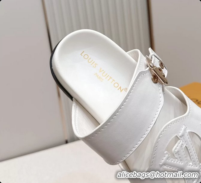 Stylish Louis Vuitton LV Isola Comfort Flat Mule Sandals White Calfskin Leather 6062203