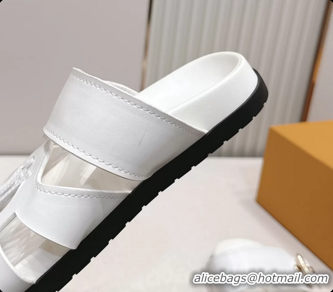 Stylish Louis Vuitton LV Isola Comfort Flat Mule Sandals White Calfskin Leather 6062203