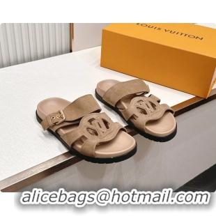 Perfect Louis Vuitton LV Isola Comfort Flat Mule Sandals Light Gray Suede Leather 6062203
