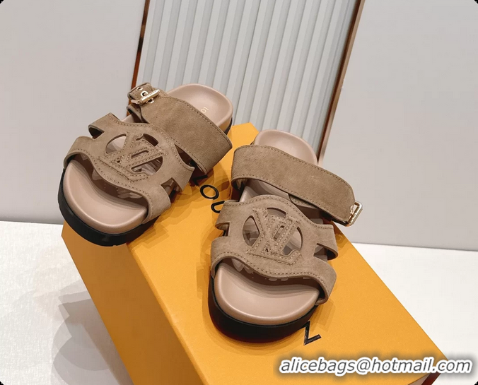 Perfect Louis Vuitton LV Isola Comfort Flat Mule Sandals Light Gray Suede Leather 6062203