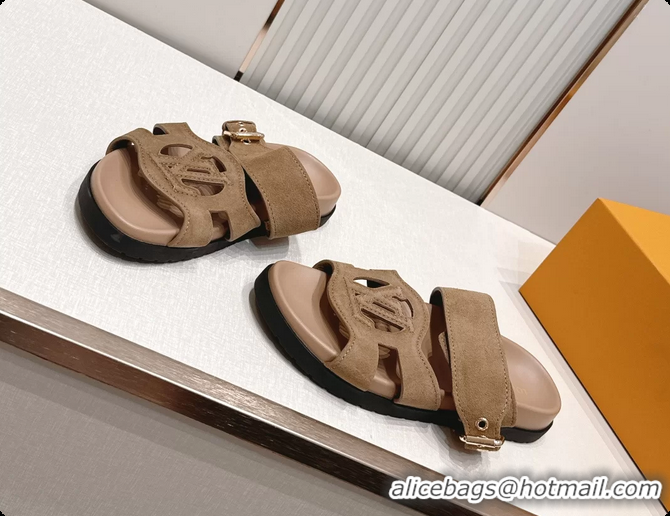 Perfect Louis Vuitton LV Isola Comfort Flat Mule Sandals Light Gray Suede Leather 6062203