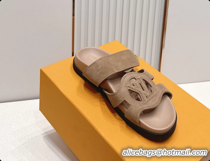 Perfect Louis Vuitton LV Isola Comfort Flat Mule Sandals Light Gray Suede Leather 6062203