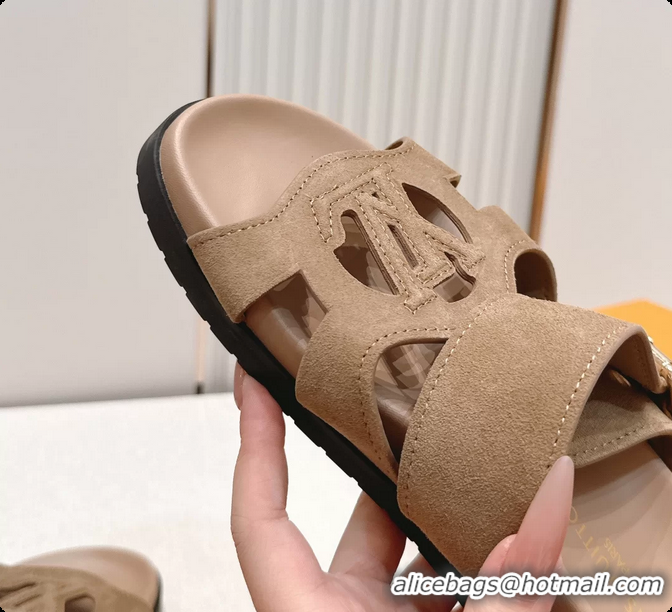 Perfect Louis Vuitton LV Isola Comfort Flat Mule Sandals Light Gray Suede Leather 6062203