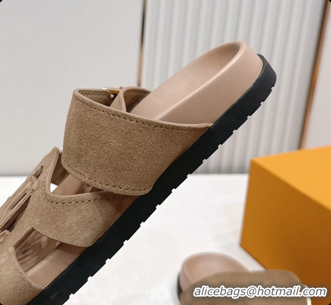 Perfect Louis Vuitton LV Isola Comfort Flat Mule Sandals Light Gray Suede Leather 6062203