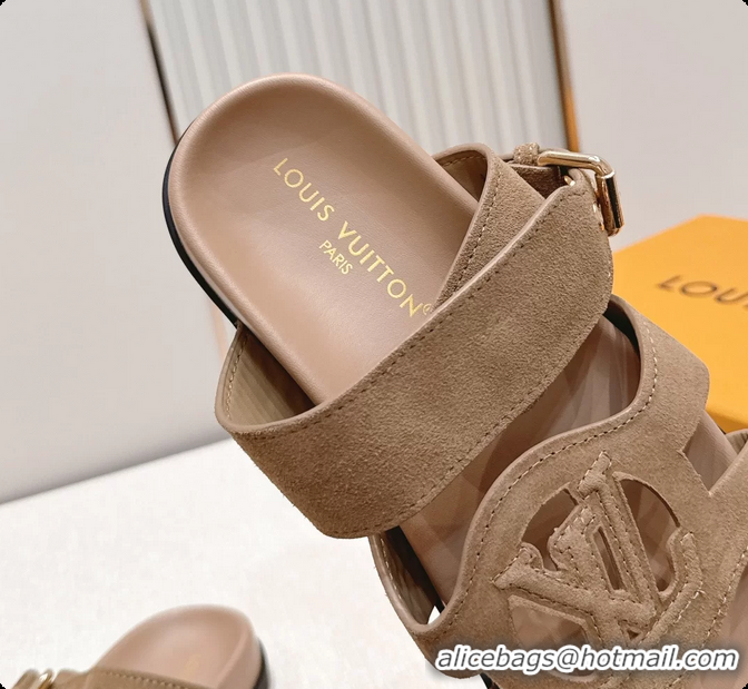 Perfect Louis Vuitton LV Isola Comfort Flat Mule Sandals Light Gray Suede Leather 6062203