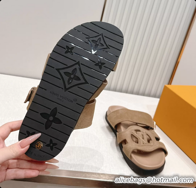 Perfect Louis Vuitton LV Isola Comfort Flat Mule Sandals Light Gray Suede Leather 6062203