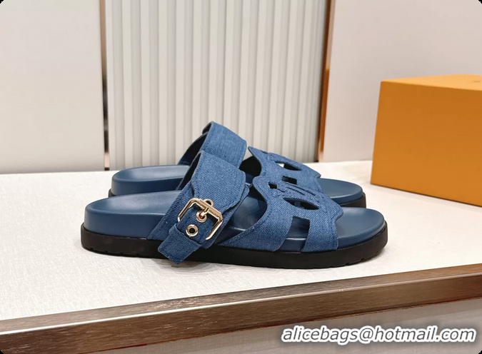 Best Price Louis Vuitton LV Isola Comfort Flat Mule Sandals Denim Blue Fabric 6062203