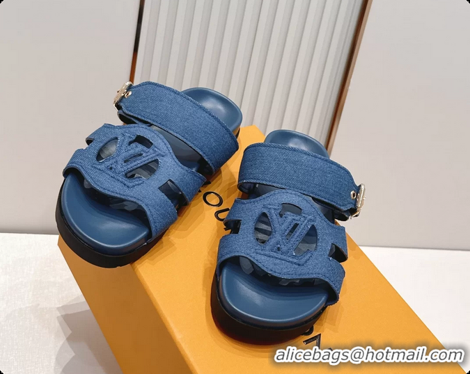 Best Price Louis Vuitton LV Isola Comfort Flat Mule Sandals Denim Blue Fabric 6062203