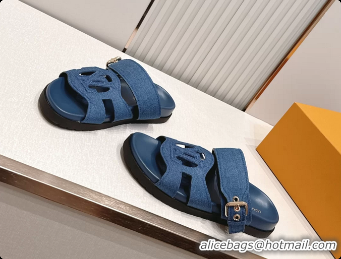 Best Price Louis Vuitton LV Isola Comfort Flat Mule Sandals Denim Blue Fabric 6062203