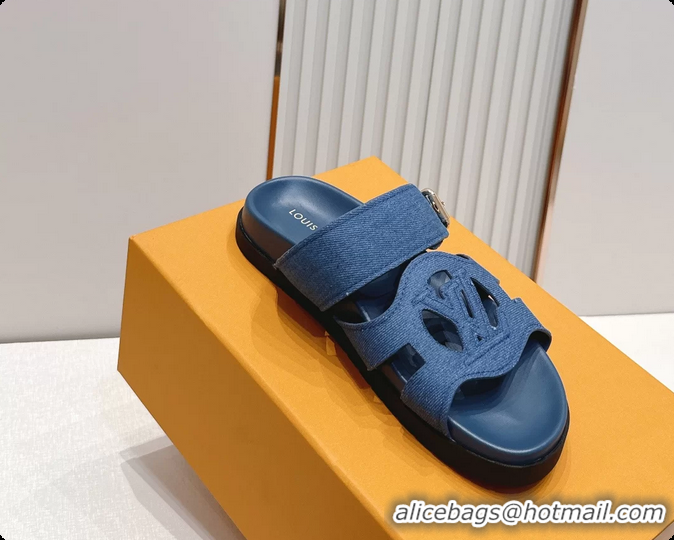 Best Price Louis Vuitton LV Isola Comfort Flat Mule Sandals Denim Blue Fabric 6062203