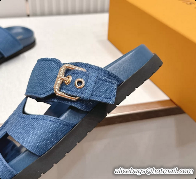 Best Price Louis Vuitton LV Isola Comfort Flat Mule Sandals Denim Blue Fabric 6062203