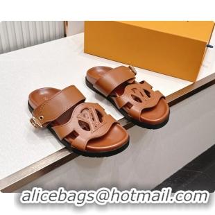 Top Design Louis Vuitton LV Isola Comfort Flat Mule Sandals Brown Calfskin Leather 6062203