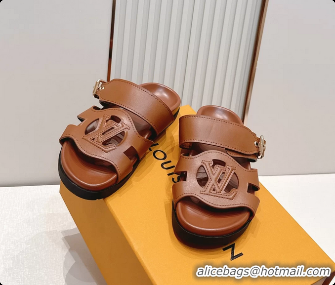 Top Design Louis Vuitton LV Isola Comfort Flat Mule Sandals Brown Calfskin Leather 6062203
