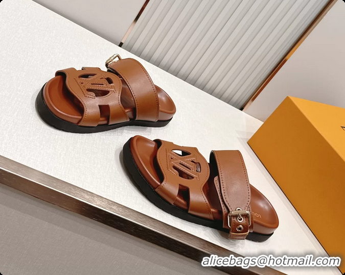 Top Design Louis Vuitton LV Isola Comfort Flat Mule Sandals Brown Calfskin Leather 6062203