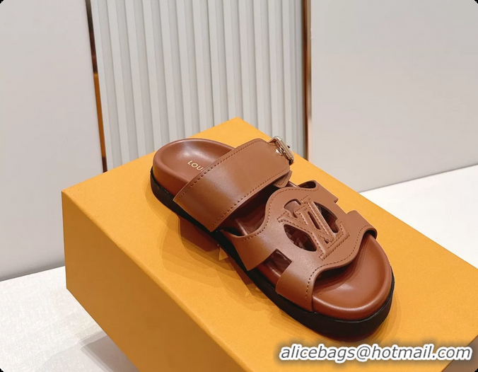 Top Design Louis Vuitton LV Isola Comfort Flat Mule Sandals Brown Calfskin Leather 6062203