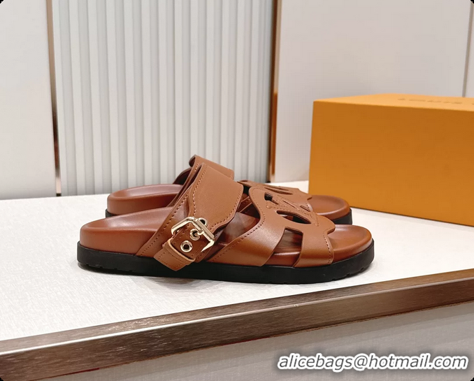Top Design Louis Vuitton LV Isola Comfort Flat Mule Sandals Brown Calfskin Leather 6062203