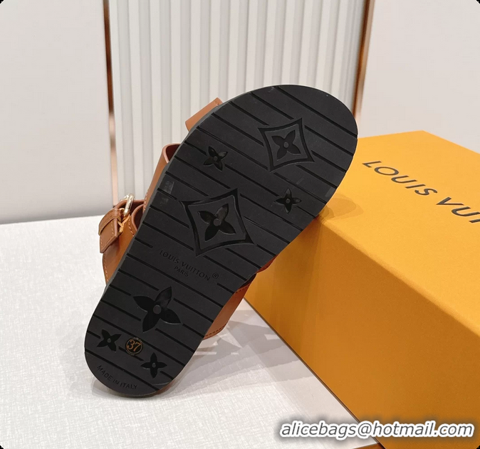 Top Design Louis Vuitton LV Isola Comfort Flat Mule Sandals Brown Calfskin Leather 6062203