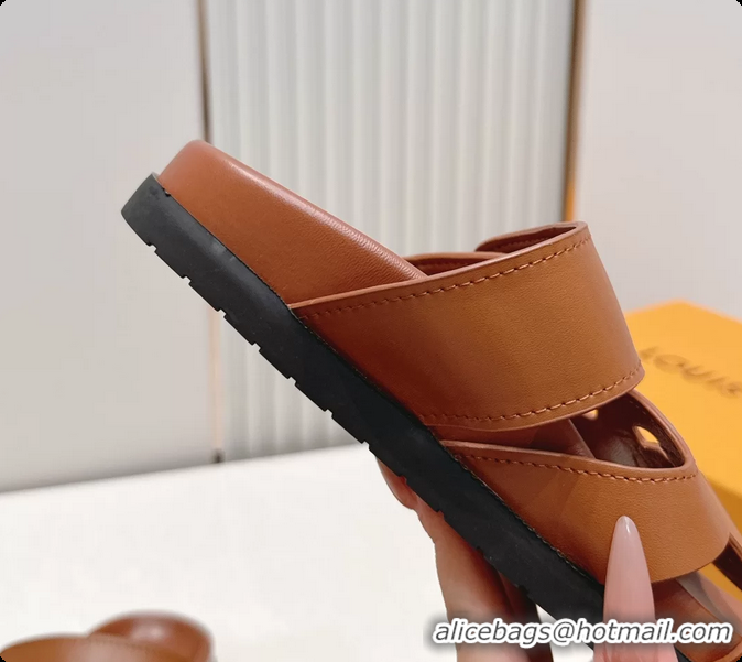 Top Design Louis Vuitton LV Isola Comfort Flat Mule Sandals Brown Calfskin Leather 6062203