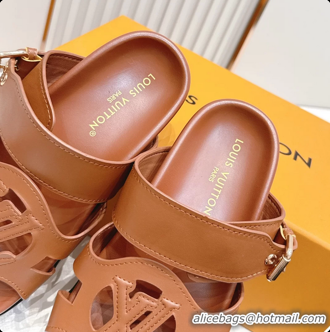 Top Design Louis Vuitton LV Isola Comfort Flat Mule Sandals Brown Calfskin Leather 6062203