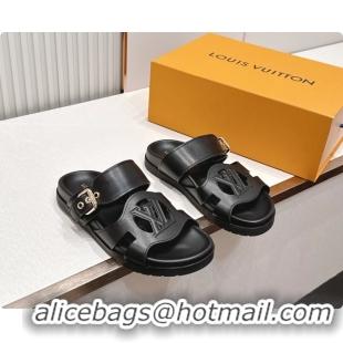 Cheap Price Louis Vuitton LV Isola Comfort Flat Mule Sandals Black Calfskin Leather 6062203