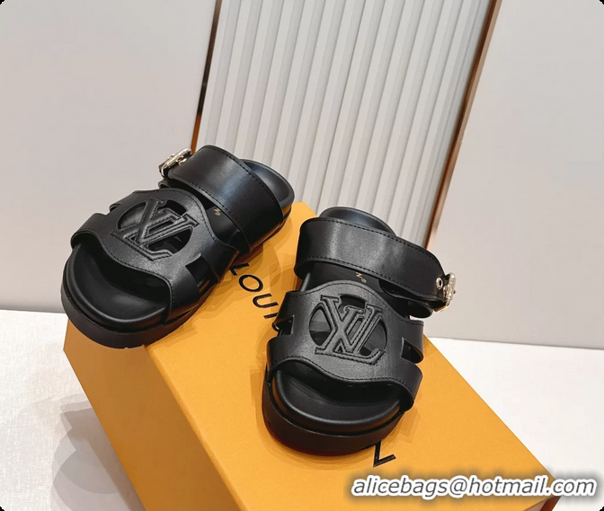Cheap Price Louis Vuitton LV Isola Comfort Flat Mule Sandals Black Calfskin Leather 6062203