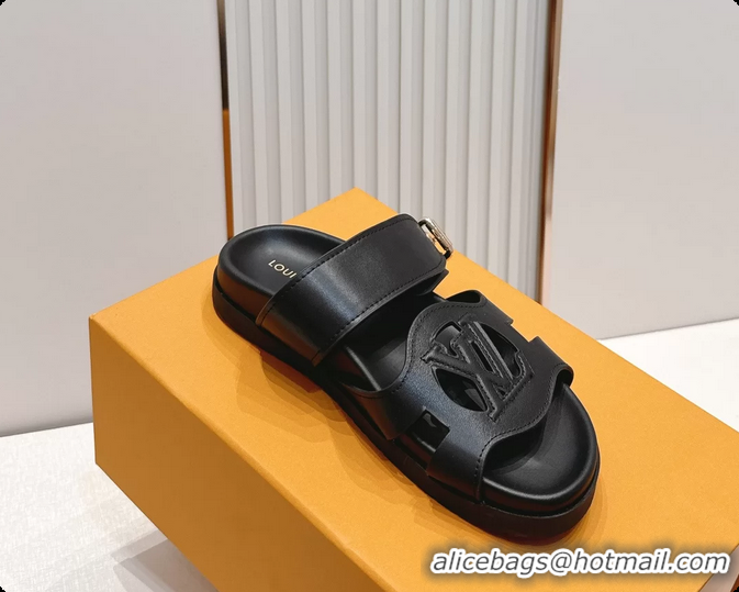 Cheap Price Louis Vuitton LV Isola Comfort Flat Mule Sandals Black Calfskin Leather 6062203