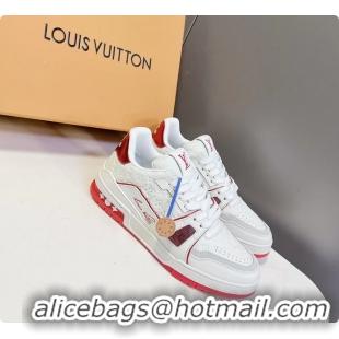 Popular Style Louis Vuitton LV Trainer Sneakers Red White Calfskin Leather 6062204