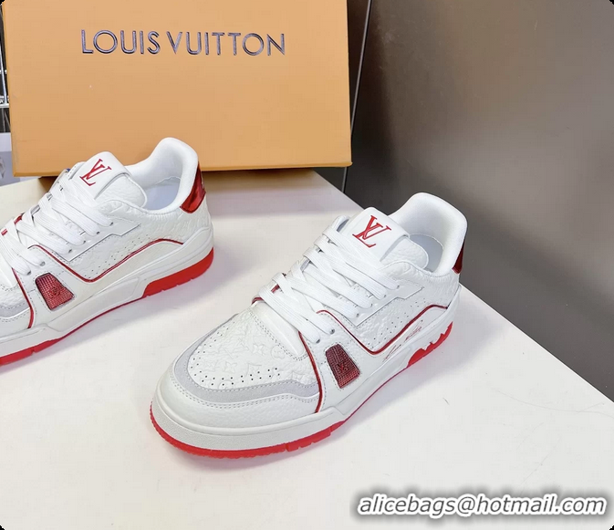 Popular Style Louis Vuitton LV Trainer Sneakers Red White Calfskin Leather 6062204