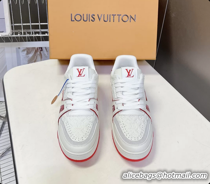 Popular Style Louis Vuitton LV Trainer Sneakers Red White Calfskin Leather 6062204