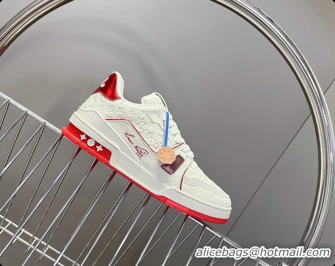 Popular Style Louis Vuitton LV Trainer Sneakers Red White Calfskin Leather 6062204