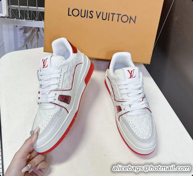 Popular Style Louis Vuitton LV Trainer Sneakers Red White Calfskin Leather 6062204