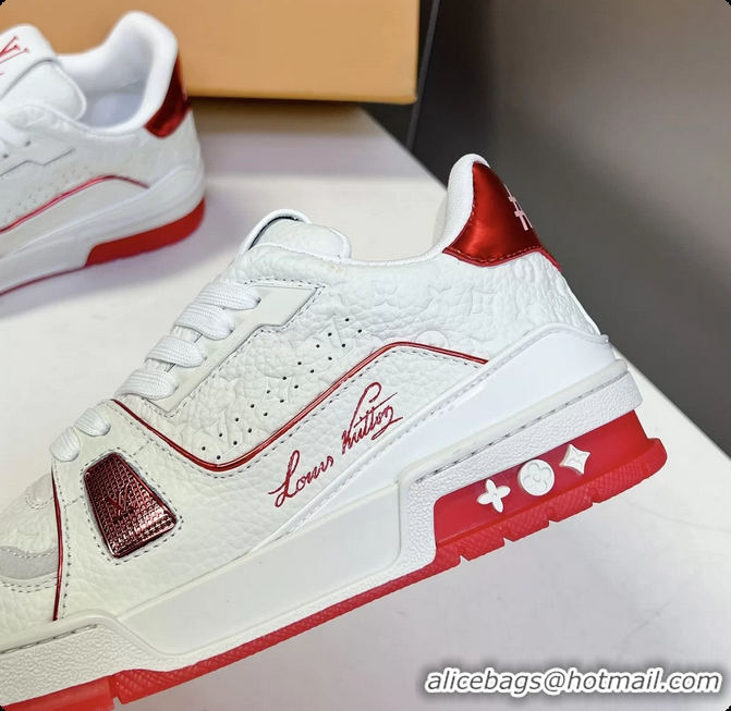 Popular Style Louis Vuitton LV Trainer Sneakers Red White Calfskin Leather 6062204