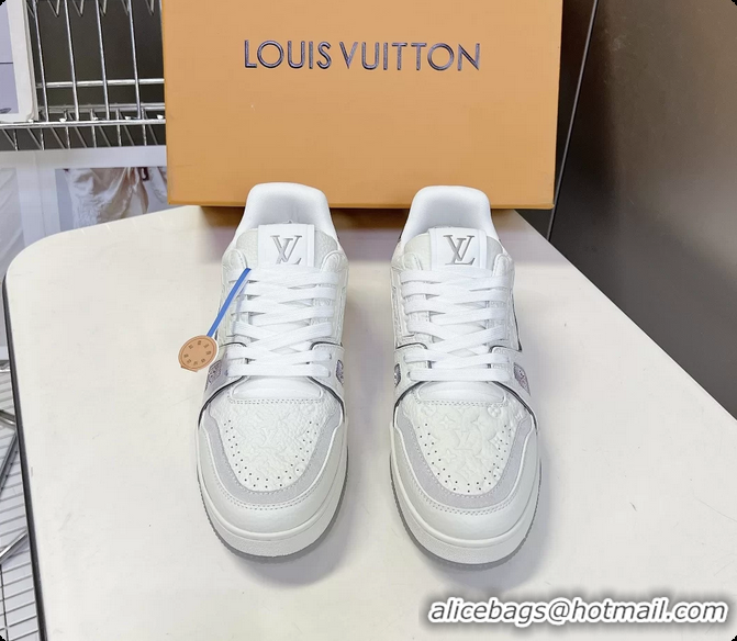 Big Discount Louis Vuitton LV Trainer Sneakers Gray White Calfskin Leather 6062204