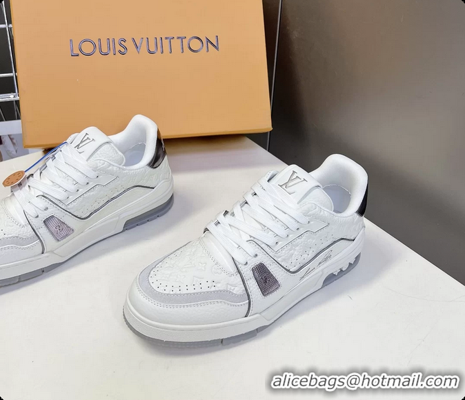 Big Discount Louis Vuitton LV Trainer Sneakers Gray White Calfskin Leather 6062204