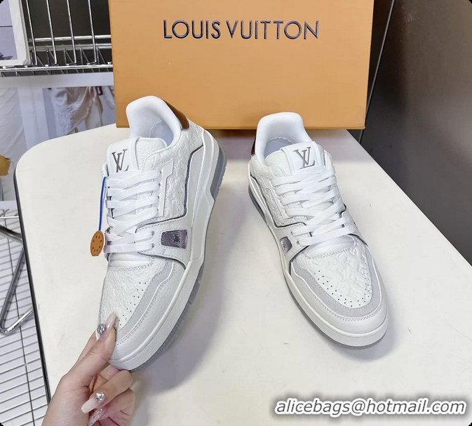 Big Discount Louis Vuitton LV Trainer Sneakers Gray White Calfskin Leather 6062204