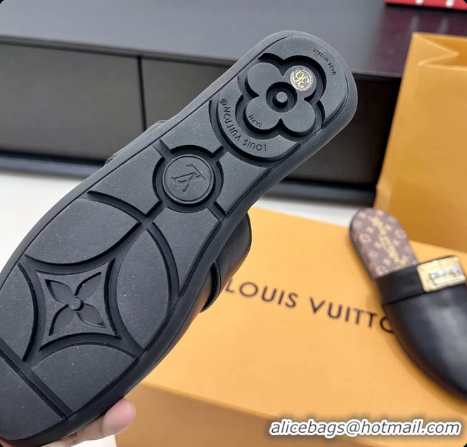 Luxury Discount Louis Vuitton Javen Flat Open Back Mules Black Calf Leather 6062205