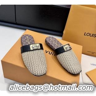 Most Popular Louis Vuitton Javen Flat Open Back Mules Beige Braided Calf Leather 6062205