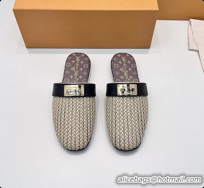 Most Popular Louis Vuitton Javen Flat Open Back Mules Beige Braided Calf Leather 6062205