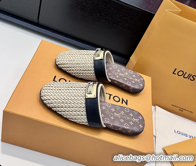 Most Popular Louis Vuitton Javen Flat Open Back Mules Beige Braided Calf Leather 6062205