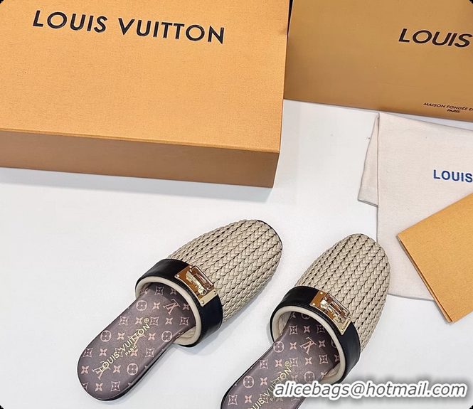 Most Popular Louis Vuitton Javen Flat Open Back Mules Beige Braided Calf Leather 6062205