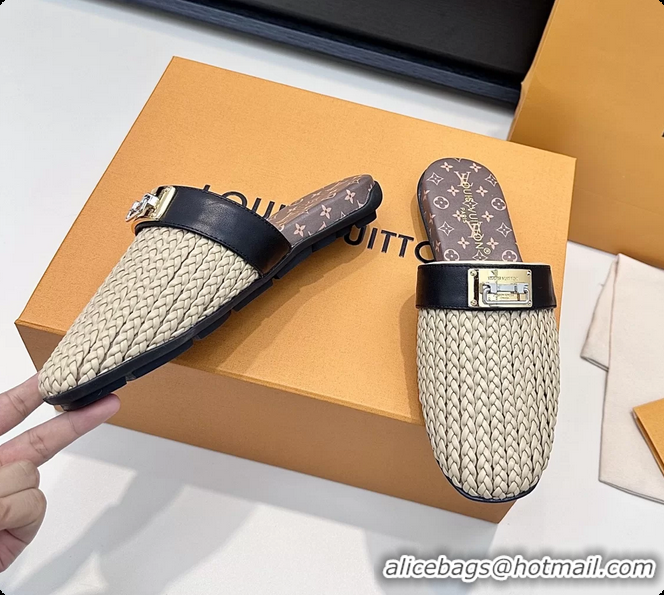 Most Popular Louis Vuitton Javen Flat Open Back Mules Beige Braided Calf Leather 6062205