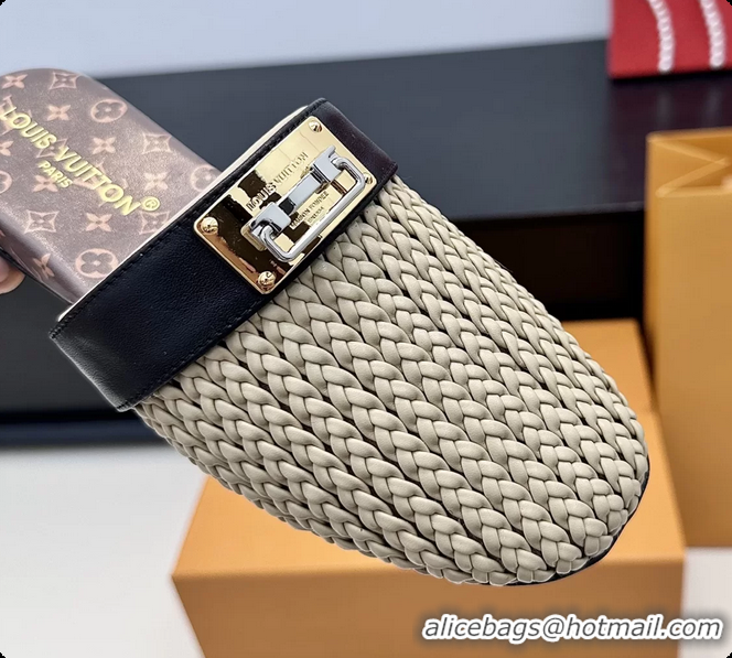 Most Popular Louis Vuitton Javen Flat Open Back Mules Beige Braided Calf Leather 6062205