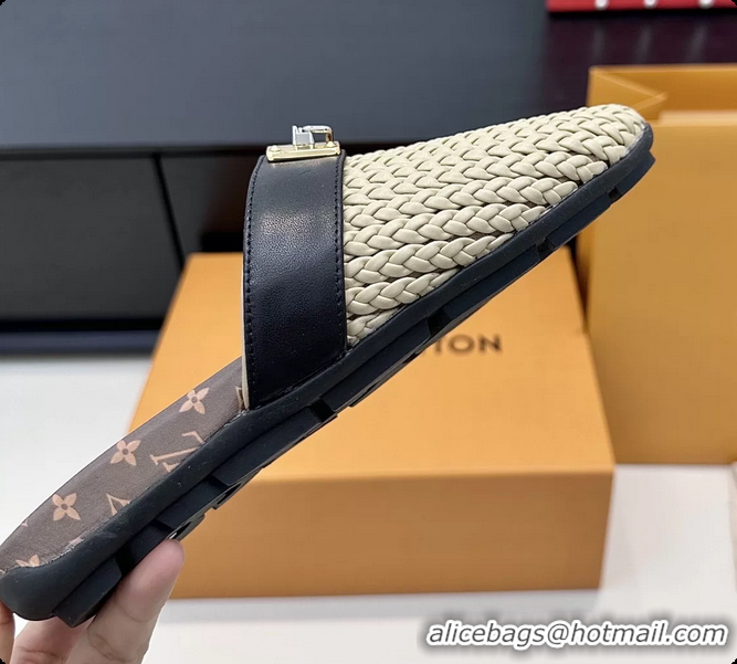 Most Popular Louis Vuitton Javen Flat Open Back Mules Beige Braided Calf Leather 6062205