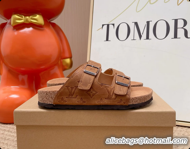 Pretty Style Louis Vuitton LV Venice Flat Mules Sandals Brown Monogram Leather 6062206