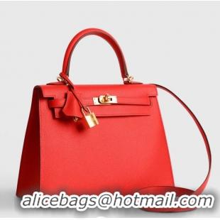 Top Quality Hermes Kelly Sellier 25/28cm Bag in Original Epsom Leather H0102 Red/Gold 2026 (Half Handmade)