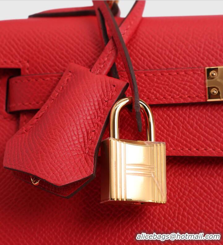 Top Quality Hermes Kelly Sellier 25/28cm Bag in Original Epsom Leather H0102 Red/Gold 2026 (Half Handmade)