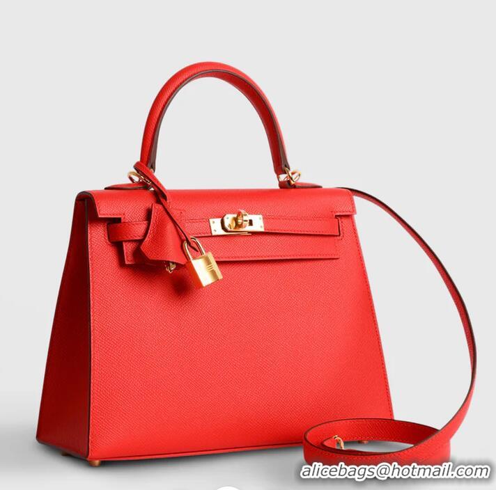 Top Quality Hermes Kelly Sellier 25/28cm Bag in Original Epsom Leather H0102 Red/Gold 2026 (Half Handmade)