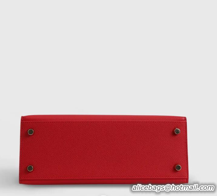 Top Quality Hermes Kelly Sellier 25/28cm Bag in Original Epsom Leather H0102 Red/Gold 2026 (Half Handmade)